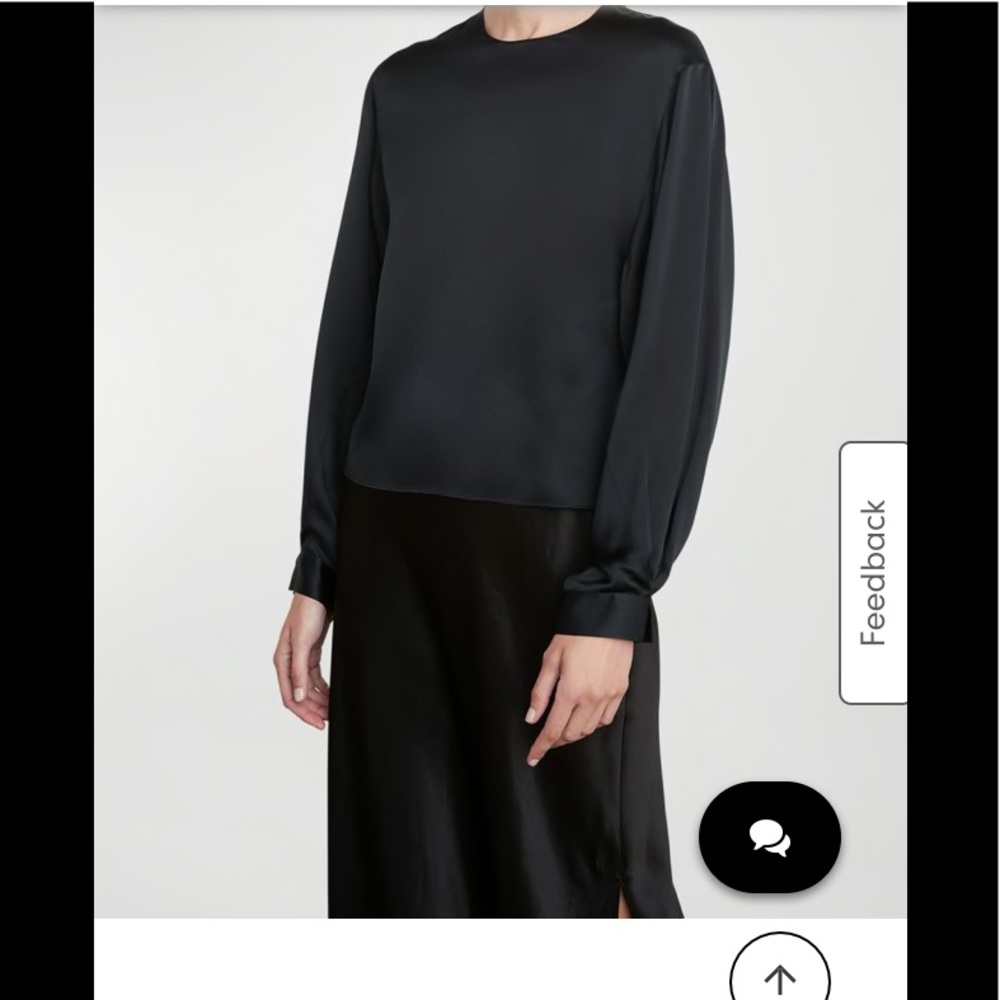 Vince Pleated Cuff Crewneck Silk Blouse